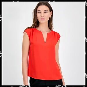 🆕 Bar III Women’s Red Split-Neck Sleeveless Top